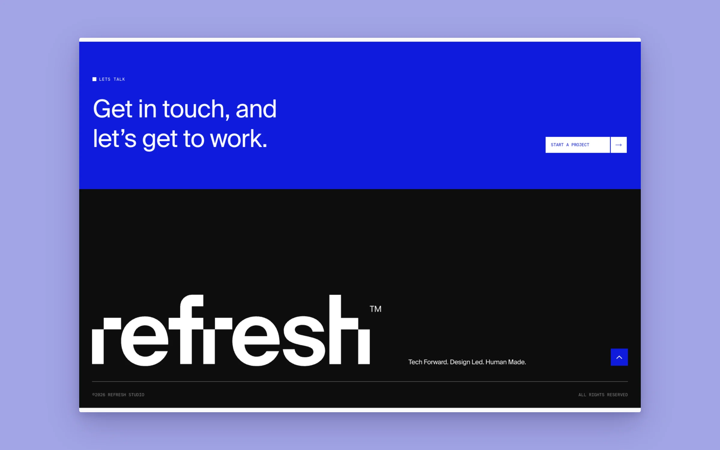 The close: get in touch, and the footer