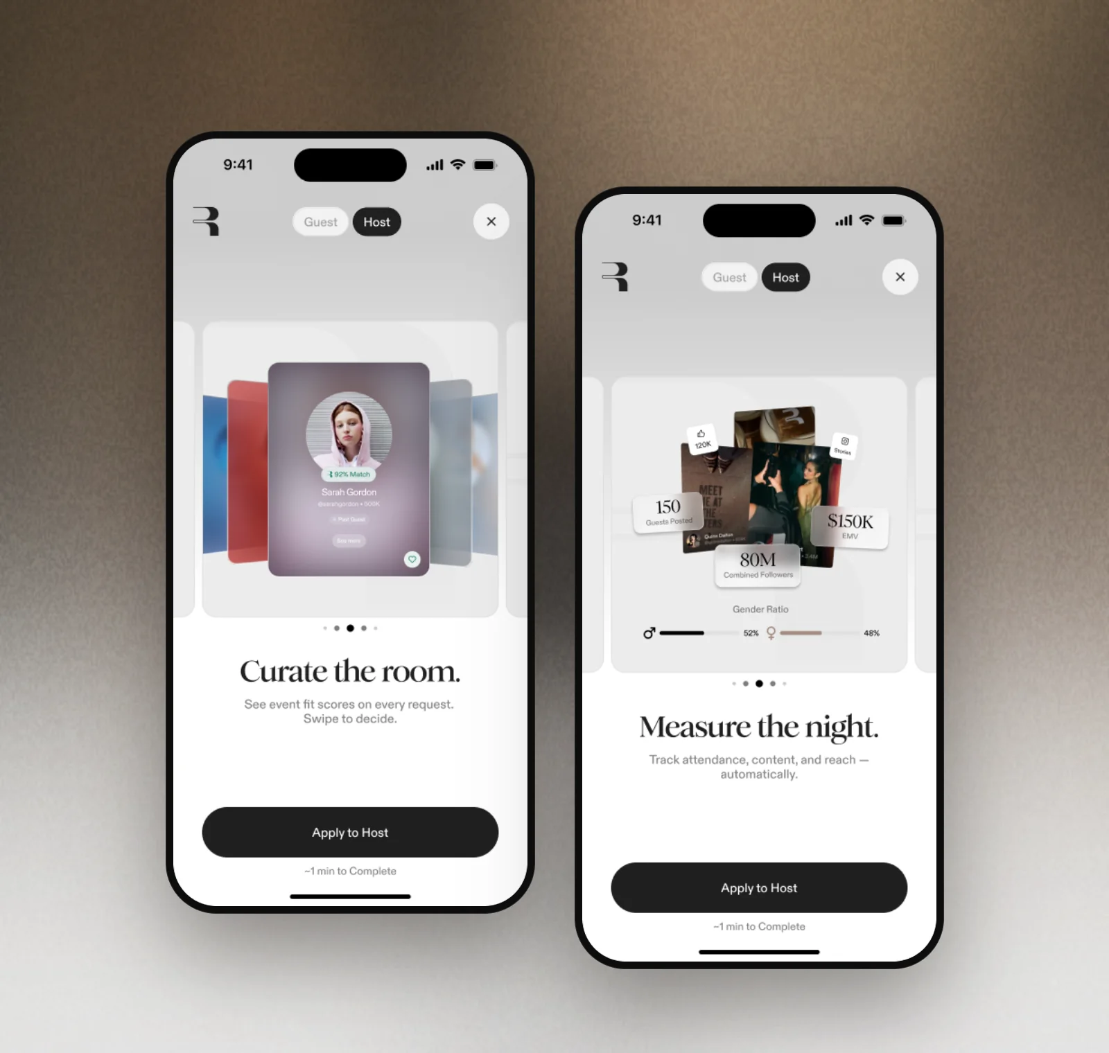 The host app's welcome: curate the room, measure the night